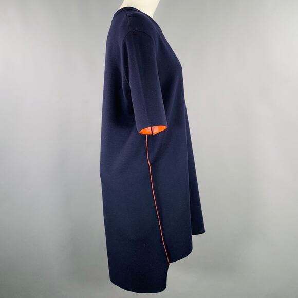 DKNY Size M Navy Orange Merino Wool Contrast Trim Short Sleeve Dress - Picture 2 of 6